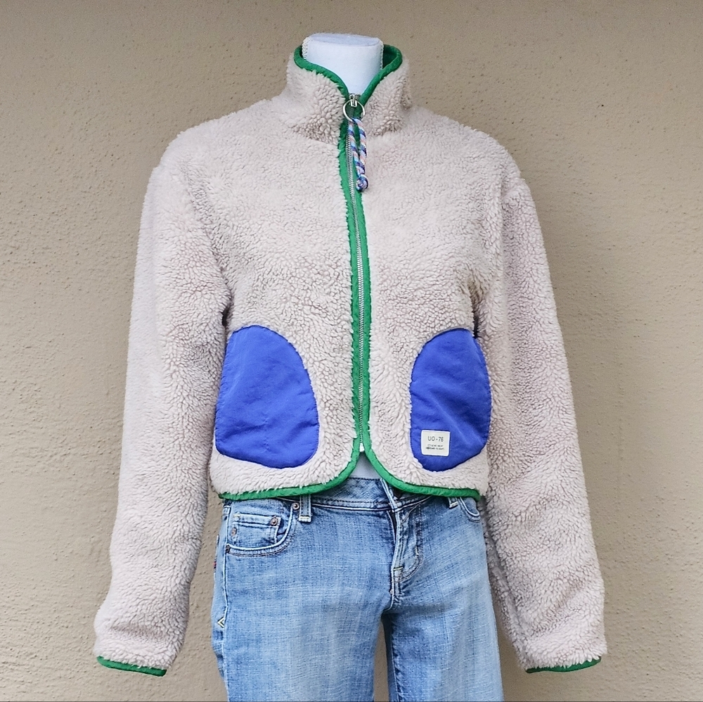Urban Outfitters Otto Tri Color Full Zip Oversized Cropped Jacket Size XS